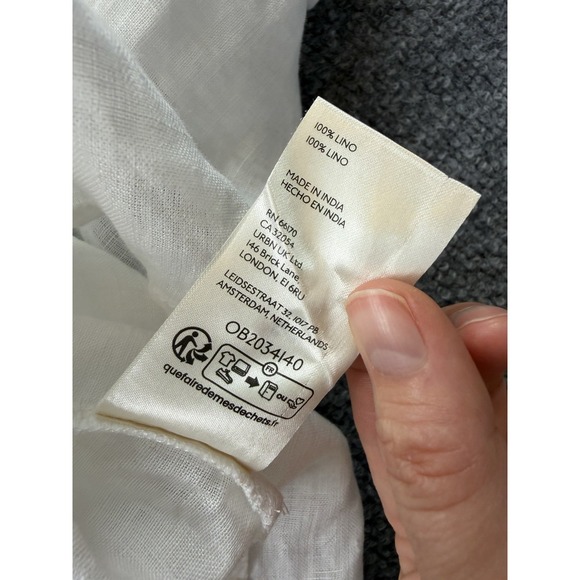 Pilcro White 100% Linen Puff Sleeve Boho Popover Blouse Top Size M - Picture 6 of 7